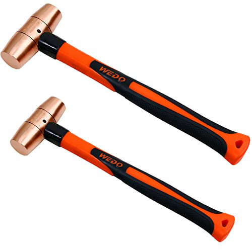WEDO 2PCS Copper Hammer Set,1lb+2lb,Sledge Hammer Kit,Solid Copper Mallet Hammer,Fiberglass Hammer Handle,Die-Forged, Corrosion Resistant, DIN Standard