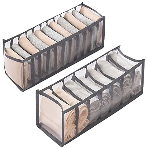 CORTNEY 2 Pezzi Organizer Cassetti, Organizer Armadio Salvaspazio Organizzatore Armadio pieghevole per Biancheria Intima Calze, Fazzoletti e Cravatte, 11+7 Griglie (Grigio)