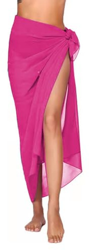 Treer Pareos de Playa para Mujer Cubrirse Traje de Baño para Bikini Bañador de Gasa Pareo Bufanda Wrap Sarong Coverups Chal Multifuncional Beach Coverups -145x110cm,Rosa roja