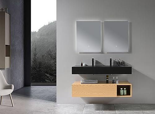 LuxuryBain- Mobile da bagno doppio lavabo, 120 cm, legno e nero, con specchio LED LB8470-120
