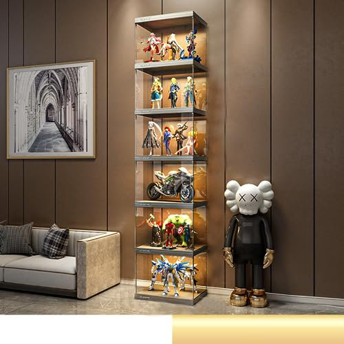 JSDMBD Acrylic Display Case, Display Cabinet 4/5/6 Layers, Clear Display Cabinet for Mini Figures, Curio Cabinet Collections or Stone, Storage Cabinet for Living Room Bedroom Office(White)