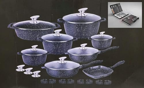 ClaShop bavaria Batteria Set pentole Pietra lavica Biologica Antibatterica 26 Pezzi A861 con coperchi + omaqggio Set coltelli