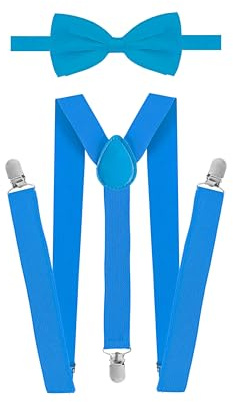 TMK Bretelle e Papillon Set da 1/6/12 pezzi per Uomo Donna Unisex Resistenti Elegante Regolabile Forma a Y cod.621 (Azzurro, 1)