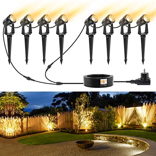 NIORSUN Spot LED Extérieur, Éclairage de Jardin Blanc Chaud 3000K, Étanche IP67, Lampe Avec Adaptateur 29 m 27 V, Pour Cour, Arbres (Paquet de 8)