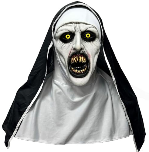 JINGTOPS Masque Nonne Halloween Adulte - Scream Latex Réaliste Horreur, Effrayant Déguisement pour Fêtes Costumées