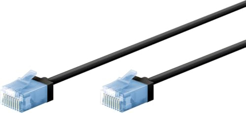 goobay 74234 CAT 6A Patchkabel slim/Ultraflexibles RJ45 CAT 6A Netzwerkkabel U/UTP CU/Dünnes Ethernet Kabel mit kurzen Steckern / 10 Gbit/s LSZH, Knickschutz/schwarz 2m