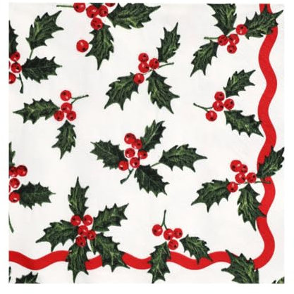 Talking Tables 20 x Recyclable Christmas Paper Napkins, Enchanting Holly White Themed Xmas Disposable Serviettes, Year Around Use, Decoupage, Catering, Patterned Napkin