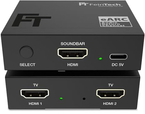FeinTech AX420 HDMI eARC Switch 2 TV x 1 barra de sonido – utiliza tu barra de sonido en 2 pantallas