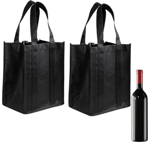 KYEDGC 2Pack Bottle Carrier, Wine Bottle Bag for 6 Bottles, Reusable Nonwoven Wine Bottle Holder with Sturdy Base, Ideal for Parties, Picnics, Gifts (31 x 25 x 18cm, Black)