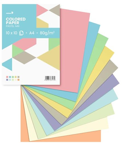 Netuno 100 Blatt farbiges Papier Pastellfarben (10x10) DIN A4 21 x 29,7 cm 80g Papier-Mix farbig sortiert buntes Blätter-Set Bastelpapier bunt für kreative Projekte Blankokarten