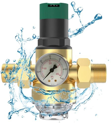 1 Pouce Reducteur de Pression Eau, DN25 Regulateur de Pression d Eau avec Manomètre et Filtre à Tamis, Réducteur de Pression D'eau en Laiton, pour les Maisons, les Bâtiments, les Usines (Jaune)