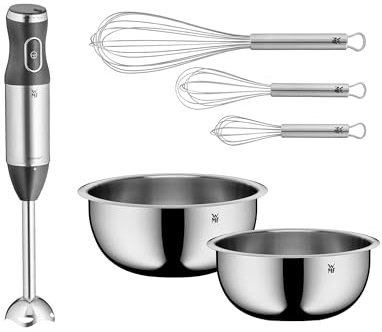 WMF Set 3-teilig Kult X Edition Stabmixer, Zauberstab 600 Watt, Edelstahl und Gourmet Küchenschüssel-Set, 2-teilig, 22 und 24 cm, Cromargan Edelstahl und Profi Plus Schneebesen 3er Set