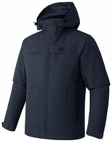 Pioneer Camp Giacca impermeabile da uomo, con cappuccio, orlo regolabile, giacca per esterni, 3 tasche con cerniera e chiusura in, Salvia verde, S