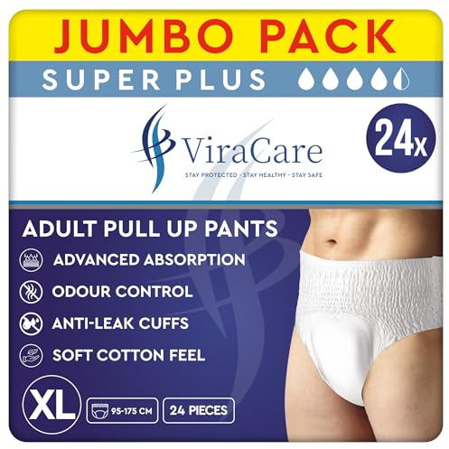 24 x Super Plus Incontinence Pants Women and Men, Adult Nappies | Advanced Absorption, Anti-Leakage, Soft-Stretch Waistband, Breathable, Discreet, Adult Diapers, X Large Size (2 Packs of 12)