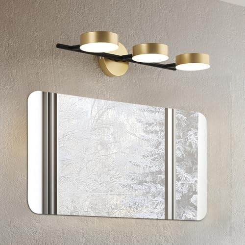 Mengjay Apliques LED Pared Interior,Aplique Espejo Baño, 360°Lámpara de Pared Giratoria Moderno Dorado Lámpara de Cabecera con 3 Temperaturas para Dormitorio Salón Cocina Baño (3 Luces)
