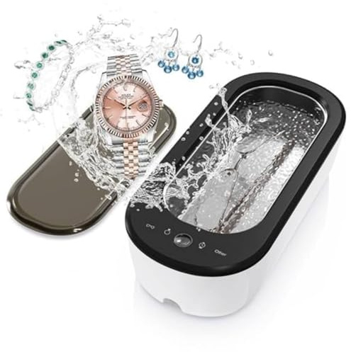 Nettoyeur ultrasons 47 kHz, nettoyeur ultrasons portable 300 ml, nettoyeur de lunettes 50 W avec 4 modes de nettoyage, adapté aux lunettes, montres, bijoux, prothèses dentaires (Blanc)