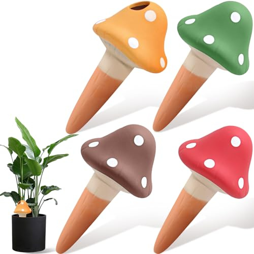 4 Pack Terracotta Self Watering Spikes, Mushroom Shaped Self Watering Globes, Slow Release Self Watering Planter Insert, Plant Watering Globes for Indoor and Outdoor Plants