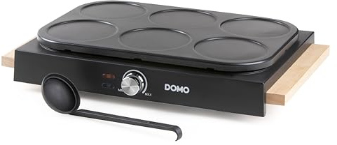 DOMO DO8717PN - Pancake Maker con diseño de madera - PFAS FREE - Crepiere eléctrico - Incluye espátulas de madera y cucharón - 6P