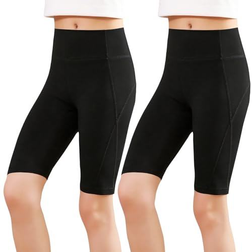 KAKU NANU Girls Cycling Shorts Black Leggings for GirlsUnder Dress Shorts Knee Length Sports Pe Gymnastics Dance 12 13 Years