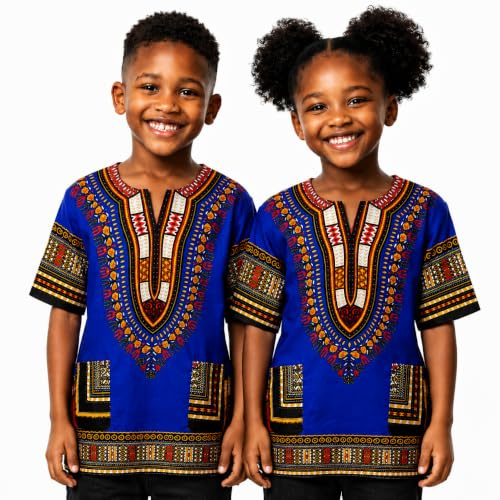 Adalex Global Dashiki African Kids Shirt Traditional Design, Authentic Clothes for Children Ethnic Patterns and African Print Boy Girl