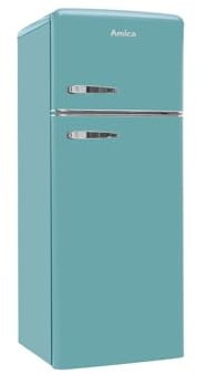 Amica FDR2213DB Freestanding 70/30 Fridge Freezer with Top Mount Freezer, 206L total capacity, 144cm high, 55cm wide, Blue Retro with Chrome Handles
