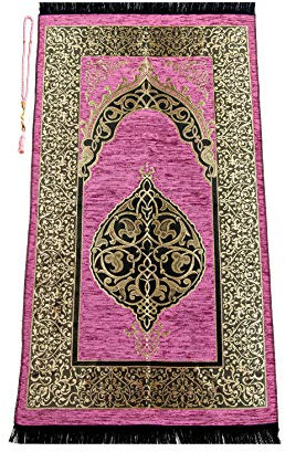 Miss Tesettür Muslimischer Gebetsteppich mit Gebetsperlen | Janamaz | Sajjadah | Weicher Islamischer Teppich | Islamische Geschenke | Matte aus Chenille-Stoff, Rose