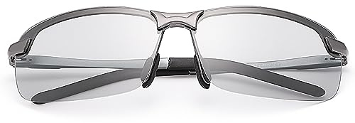 Polarized Photochromic Outdoor Sports Safety Sunglasses for Men Women Anti Glare UV400 Protection for Day and Night Driving Cycling Golf Running Cycling Fishing Eyewear Sun Glasses (3043-Gun Color)