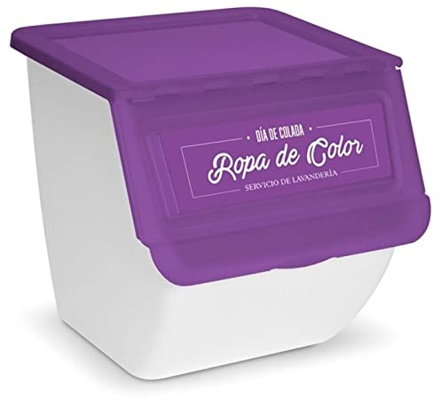 Acan Contenedor apilable con ruedas, plástico, organizador de ropa sucia, caja de almacenamiento para colada (Ropa de color, 36 litros, 36 x 38,5 x 38 cm)