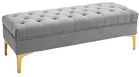 HOMCOM Panca Camera da Letto con Rivestimento Trapuntato, Panca Imbottita in Velluto con Gambe in Metallo per Ingresso, Corridoio e Soggiorno, 118x45x42 cm, Grigio