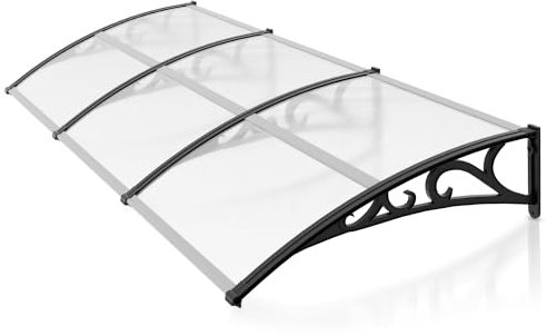 Gimisgu Auvent pour Porte d'entrée - 300 x 100 cm - en Polycarbonate Transparent - 5 mm - Support en polypropylène - Protection Solaire - Protection Contre la Pluie