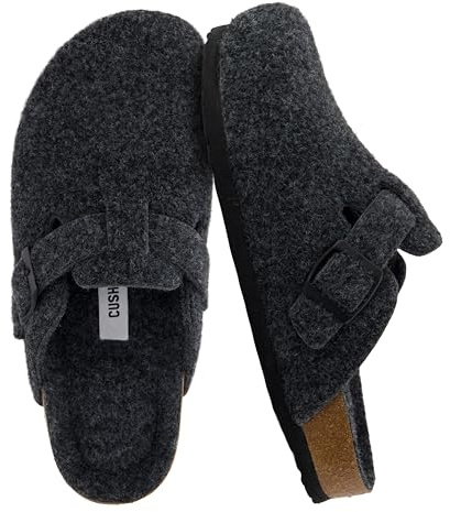 CUSHIONAIRE Hana Womens Clogs | Comfortable Vegan Suede Clogs for Women | Slip On Potato Shoes with Cork Footbed & Arch Support| Charcoal 6