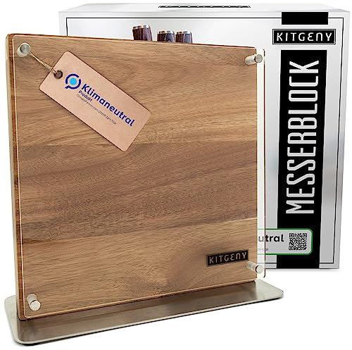KITGENY | Blocco portacoltelli di design magnetico – supporto magnetico in legno di acacia – supporto magnetico antiscivolo per coltelli con protezione – elegante e di alta qualità magnetico su