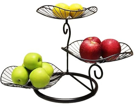 Wnvivi Cesta de Frutas de 3 Niveles, Diseño Moderno, Frutero de Encimera de Arte del Hierro, Soporte de Almacenamiento de Frutas Y Verduras de Alambre Dorado(Negro)