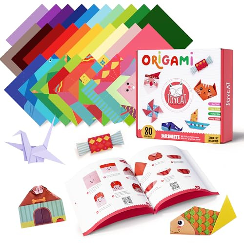 JoyCat 360 Hojas Color Kit de Origami para Niños,15x15cm 160 Archivo de Origami Vívido de Doble Cara 200 Papel de Práctica con Libro de para Niños Clase de Manualidades Escolares