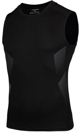 AMZSPORT Camisetas Sin Mangas de Compresión para Hombre, Camiseta de Tirantes Transpirable Chaleco de Deportiva para Gimnasio, Negro S