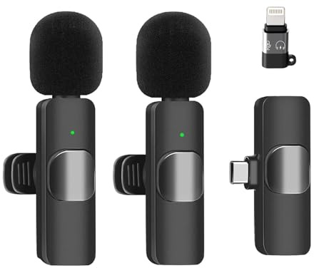 Lancoon 2 Delar Trådlös Lavalier-Mikrofon Kompatibel med iPhone iOS Android Laptop Mini Mic med Plug and Play Brusreducering för Livestreaming Vlog-Intervju