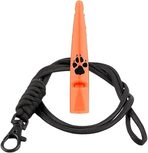 TDL Fischietto per Cani con Cordino – Strumento a Lunga Distanza per il Richiamo e l’Obbedienza dei Cuccioli – Fischietto da Viaggio con Suono Forte per Tutte le Razze – Arancione con Cordino Nero