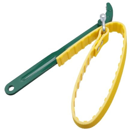 Nicerity Clé à sangle en acier de 30,5 cm avec poignée réglable pour remplacer le filtre à eau, les joints de tuyau en PVC, le filtre à huile, le raccordement de piscine (poignée verte, sangle jaune)