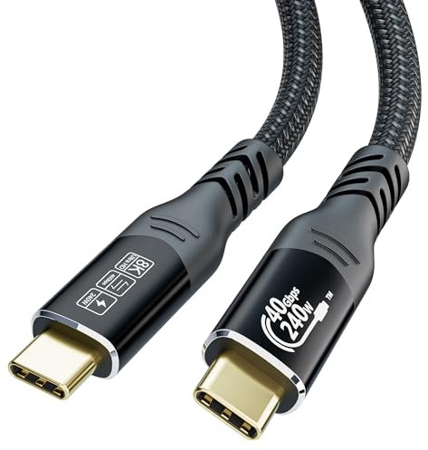 MOPOCHG USB 4 Kabel für Thunderbolt 4/5, 240W USB C auf USB-C Ladekabel, 40Gbps Monitor Kabel, 8K HD Display Video für iPhone 16/15 Pro/Max/Plus, Typ-C Laptops, Monitor, Hub, Dock (1,5M)