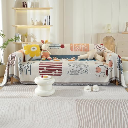 VanderHOME 2/3/4-sits soffa filt bomullsfilt mjuk filt för soffor tvättbar filt för sängbäddsoffor fåtöljer, vardagsrum, multifunktionsfast 180 x 300 cm kattungar