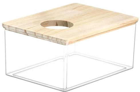 QWORK Hamster Sand Bath Box – Clear Acrylic Habitat Bath with Wooden Lid for Dwarf Hamsters, Digging & Grooming