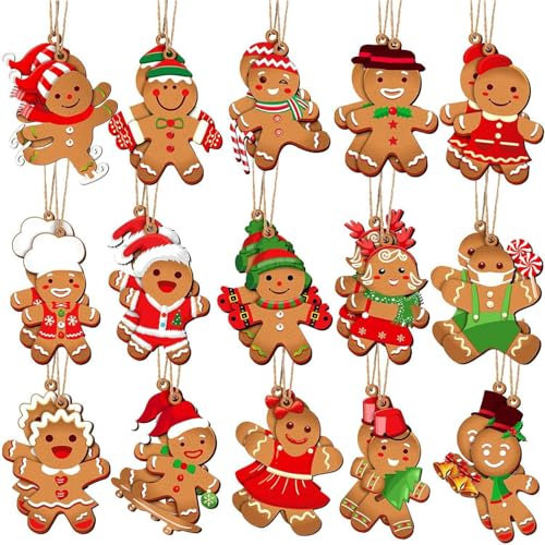 30 Pezzi Omino Pan di Zenzero Natale di Legno, Ornamento Con Spago, Decorazioni Natalizie da Appendere, Addobbi Natalizi, Gingerbread Man