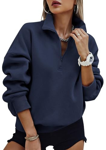 PRETTYGARDEN Womens Half Zip Oversized Sweatshirts Fleece Hoodies 2026 Trendy Long Sleeve Pullover Tops Y2k Fall Spring Outfits (Navy,L)