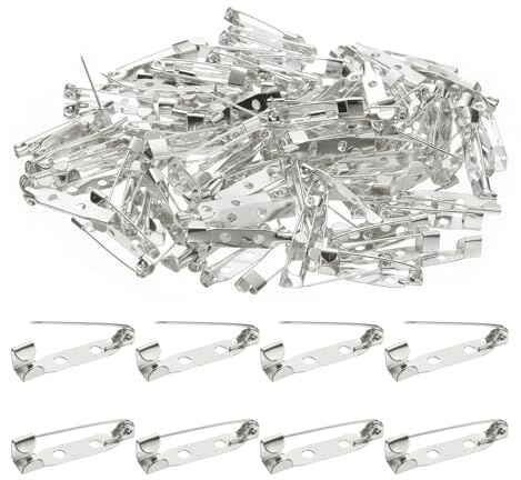 QUARKZMAN 120 Pcs Barre Fermoir de Sécurité 25mm Blanc Argenté Épingle à Nourrice, Épingles de Broche, Dos de Badge avec Trou pour Bricolage, Étiquettes Nominatives, Badges