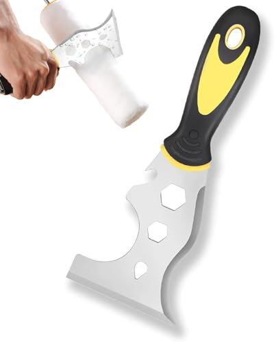 13 in 1 Multi Scraper Tool Stainless Steel Paint Remover Multi Stripper and Wallpaper Scraper Includes Paint Roller, Straight Scraper, Curved Scraper for Fast Paint and Wallpaper Removal