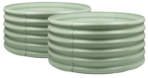 Harbour Housewares Raised Garden Bed - Green - 90 x 45cm - 2x - Round - Bottomless Metal Raised Bed Galvanised Steel Planter Box for Growing Outdoor Plants, Vegetables, Flowers and Herbs