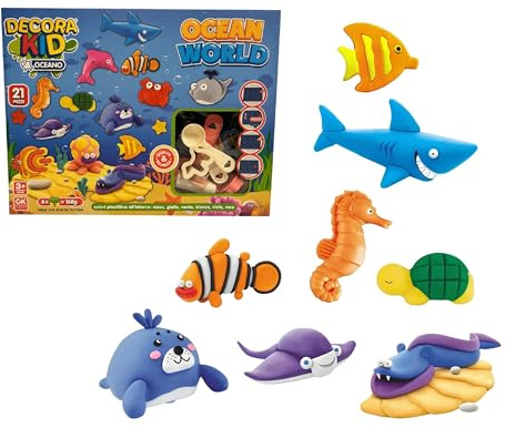 Ensemble de pâte à modeler pour enfants Monde Animal Mer Océan Poissons Pâte modelable Play Set Monde Marine Automobiles Kit créatif avec pâte à modeler colorée 168g Moules et accessoires