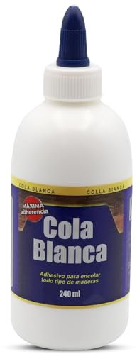 PLAYZOCO Cola blanca multiusos, Cola blanca para madera, Apto para madera, aglomerado, mimbre, corcho, Acabado transparente, uso infantil, manualidades y doméstico, Incluye tapón, Capacidad 240 ml