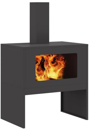 vidaXL Eldstad Svart 60 x 40 x 96 cm Stål, Eldstad för trädgården och terrassen, modern utomhusvärmare, hållbar stål enhet för sociala stunder, avkoppling