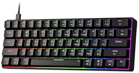 Newmen GM611 Mechanical Keyboard,Rainbow LED Backlit Gaming Wired Keyboards Compact Mini 61 Keys Portable 60 Percent Mechanical Keyboard with Black Keycaps,for Windows Laptop PC Linear Red Switches